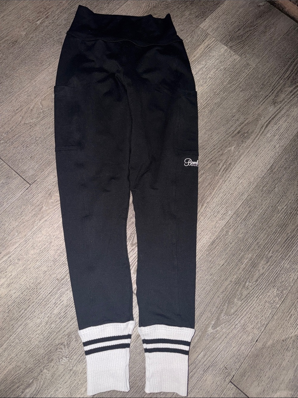 Bombshell Sportswear Black Leggings with White Ribbed Cuffs